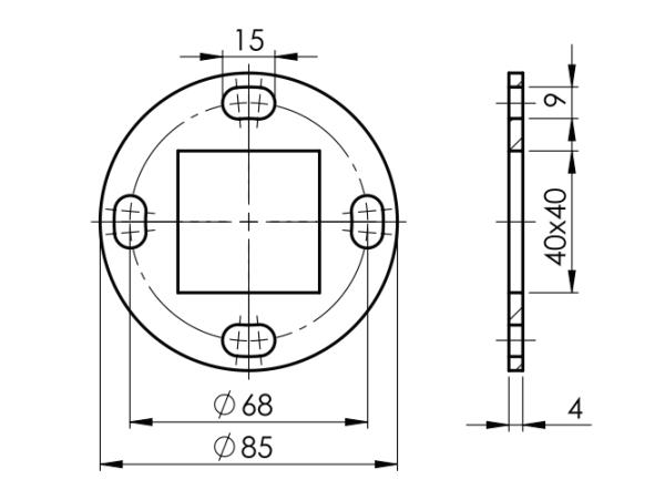 Edelstahl Ankerplatte Bodenplatte Ø85x 4,0 mm für Pfosten 40x40 Bodenflansch
